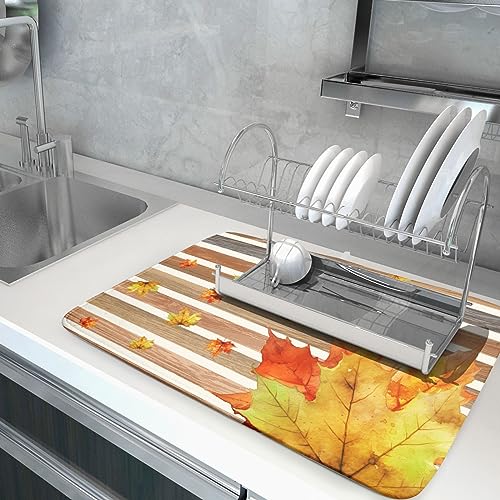 Autumn Golden Maple Leaf Dish Drying Mat for Kitchen Counter