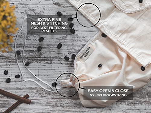 2-Pack, Large 12in x 12in) Organic Cotton Cold Brew Coffee Bag - Designed in California - Reusable Coffee Filter with EasyOpen Drawstring Cold Brew Maker for Pitchers, Mason Jars, & Toddy Systems (2 Count)