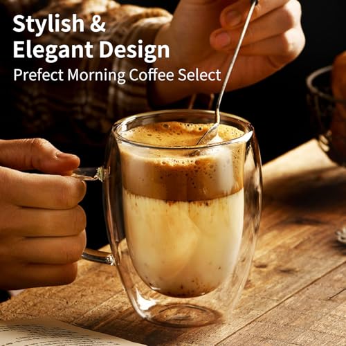 12OZ Double Wall Glass Cups With Handle (2 Count)