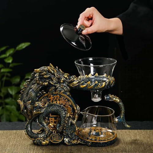 Glass Teapot Set with Infuser Semi Automatic Dragon Tea Set with 6 Small Cups (6 Count)