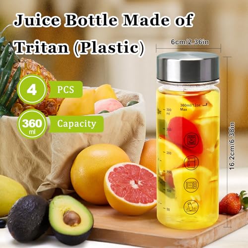 4 Pack Plastic Juice Bottles with Caps (4 Count)