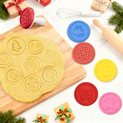 6PCS Silicone Cookie Stamp Press Christma Cookie Set Cookie Cutter Biscuit for DIY Christmas and Daily Baking