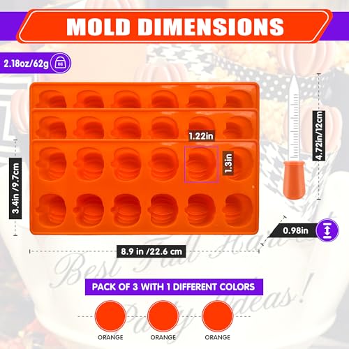 Halloween Pumpkin Chocolate Mold 3 PCS Silicone Chocolate Mold With 2 Dropper (3 Count)
