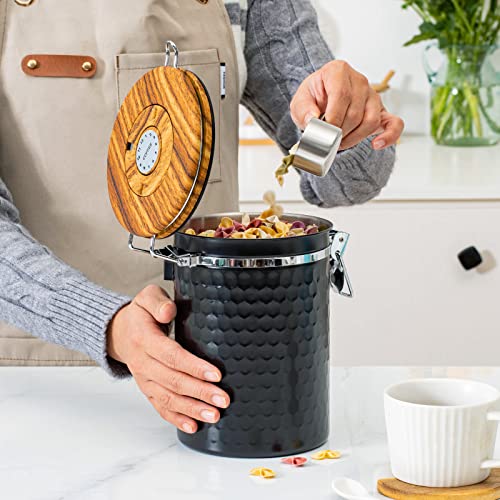 Coffee Canisters Airtight Coffee Bean Storage Container Kitchen Stainless Steel Food Storage Container with Scoop Date Tracker & CO2 Valve 61Fl Oz (60.8652 Fl Oz)