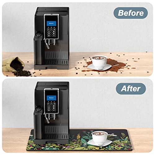 Coffee Mat 16" x 24" Cute Flower Theme Coffee Bar Mats for Espresso Machine Station Accessories and Organizer
