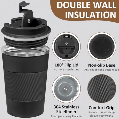 4 Pack Insulated Coffee Mug with Lid 12oz Travel Coffee Tumbler Stainless Steel Reusable Coffee Cups Thermal Coffee Mug for Hot and Iced Cold Drinks (4 Count)