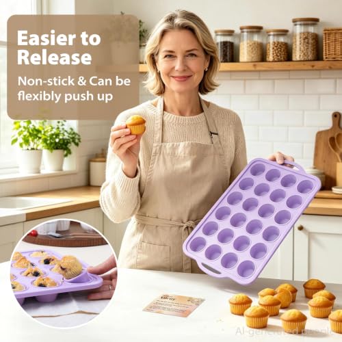 Mini Silicone Muffin Pan with Frame Non Stick Cupcake Tin Baking Mold