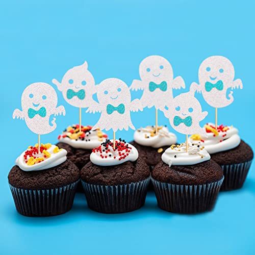 24Pcs Blue Ghost Cupcake Toppers Blue Halloween Baby Shower Decor (24 Count)