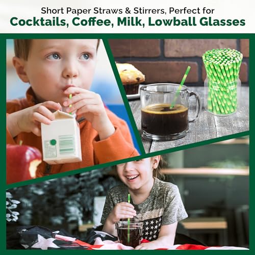 5.75 inch Short Bamboo Paper Straws & Stirrers for Cocktail and Coffee (500 Count)