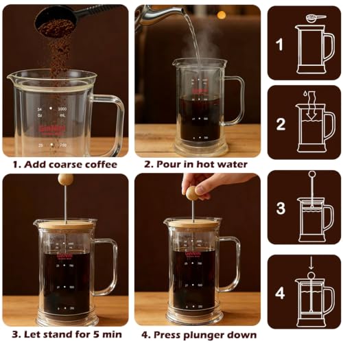 34oz French Press Coffee & Tea Maker Double (33.814 Fl Oz)