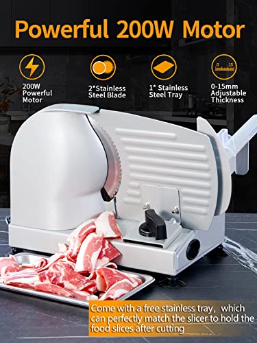 Meat Slicer 200W Electric Food Slicer with 2 Removable 7.5" Blades