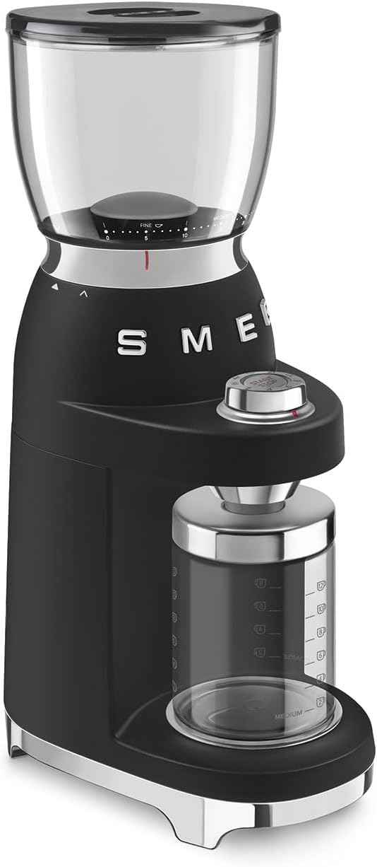 SMEG CGF11 Retro-Style Coffee Grinder – Burr Mill with 30 Grind Settings, Stainless Steel Conical Burrs, Removable Hopper – Precision Countertop Grinder for Espresso, Drip, French Press-Black