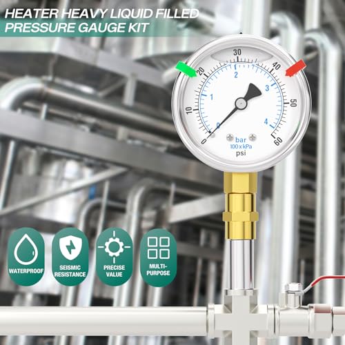 0 60PSI Heater Heavy Liquid Filled Pressure Gauge Kit