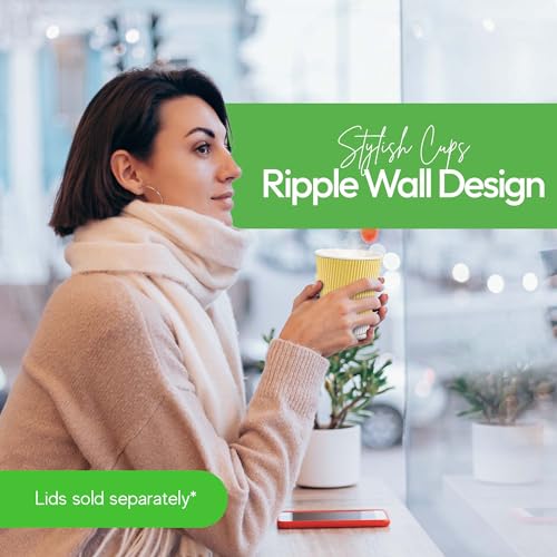 Ripple Wall Coffee Cups 500 Count 12 Ounce Insulated Light Yellow Paper Cups