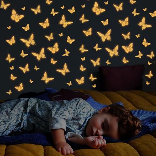 Glow in The Dark 3D Butterfly 24 Pcs Orange Butterfly Stickers (24 Count)