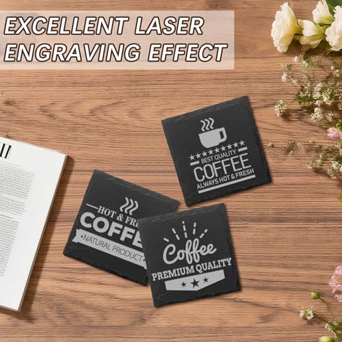 12 PCS Slate Coasters Black Square 4 Inch Bulk Rock (12 Count)