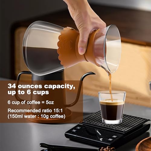34oz Pour Over Coffee Maker with Double Layer Stainless Steel Filter