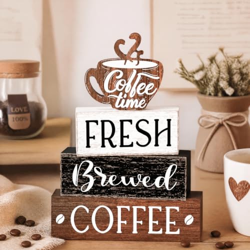 4 Pcs Coffee Bar Sign Accessories Wood Coffee Station Decorations (4 Count)