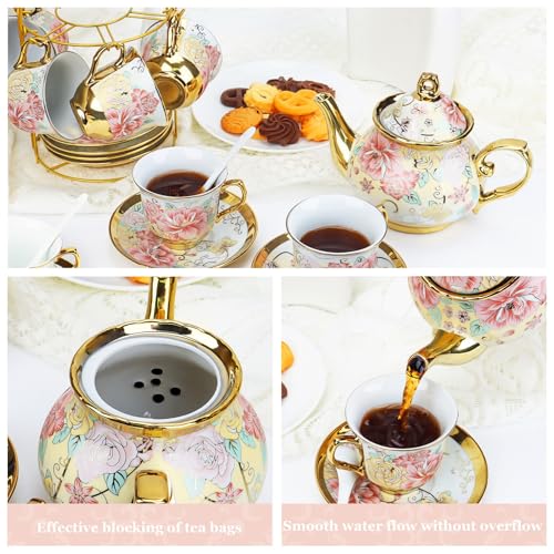 20 Pcs Porcelain Tea Set with Metal Holder (20 Count)