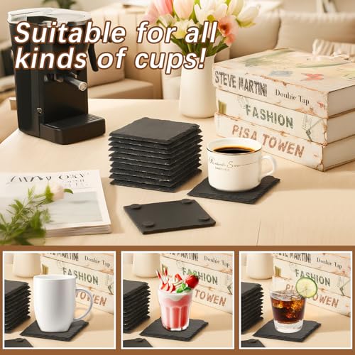 48 PCS Slate Coasters Black Square 4 Inch Bulk Rock (48 Count)