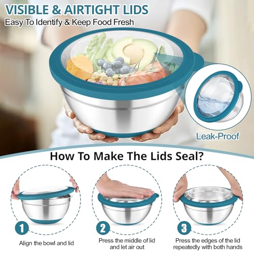 Mixing Bowls Salad Bowls with Transparent Airtight Lids (5 Count)