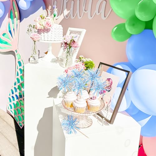 30 PCS Foil Firework Cupcake Toppers Happy Birthday Cupcake Toppers Sparkle Tinsel Flower Drink Stirrers Cocktail Fruit Toothpicks for Valentine's Day Baby Shower Party Cake Decor Supplies Blue (30 Count)