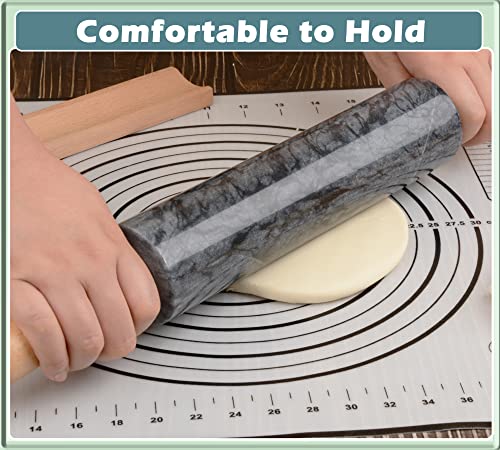 Marble Rolling Pin with Wooden Cradle Thick Handle Set for Baking