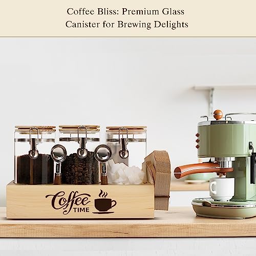 Glass Coffee Canister Set with Shelf & Spoons