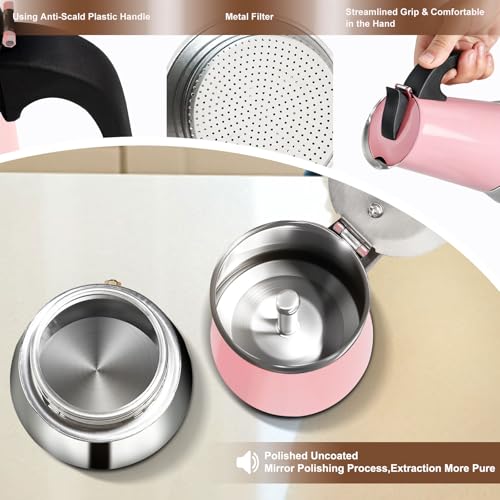 6 Cup Stovetop Espresso Maker Stainless Steel Moka Pot Stove Top Percolator Italian Coffee Makers Capable Mocha Greca Machine Cafe Classic Induction Cookers for Home and Camping 300ml 10oz