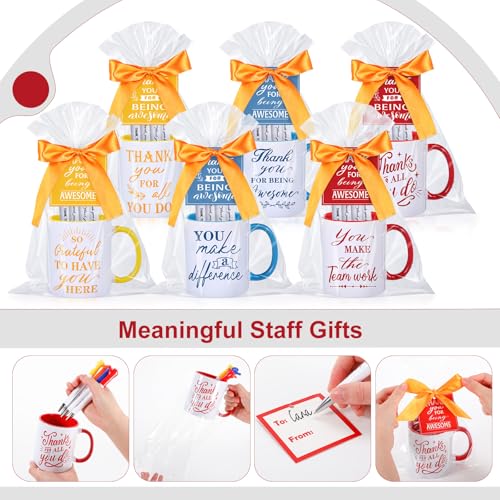 6 Set Employee Appreciation Gifts Include Thank You Staff Mug Gift Set 12 oz Appreciation Mugs Inspirational Pens Tags for Employee Staff Team Group (6 Count)