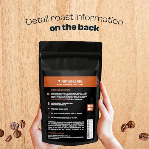 Organic Cold Brew Coffee Peru Reserve Single Origin Peruvian Coarsely Whole Bean (16 Ounce)