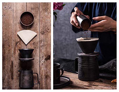 Handmade Stoneware Pour Over Drip Coffee Maker & Cups Set