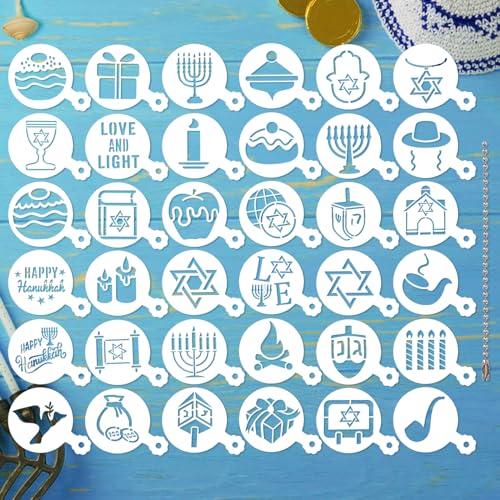 36Pcs Hanukkah Cookie Stencils Reusable Dreidel Menorah for DIY Baking
