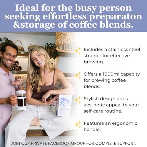 ffee Plunger 1L Glass French Press with Steel Strainer