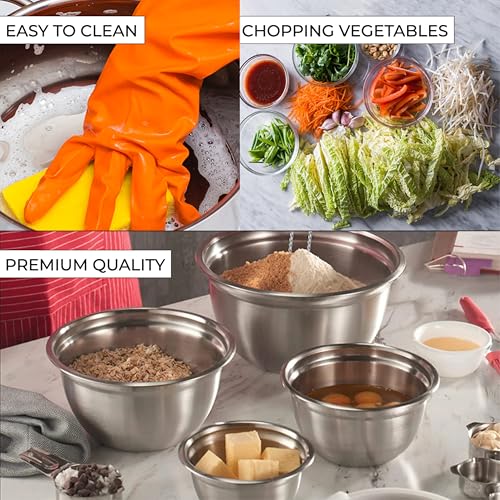 Premium Brushed Stainless Steel Mixing Bowls Sets (5 Count)