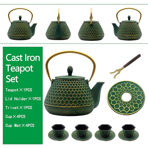 Cast Iron Teapot and Tea Cups Set