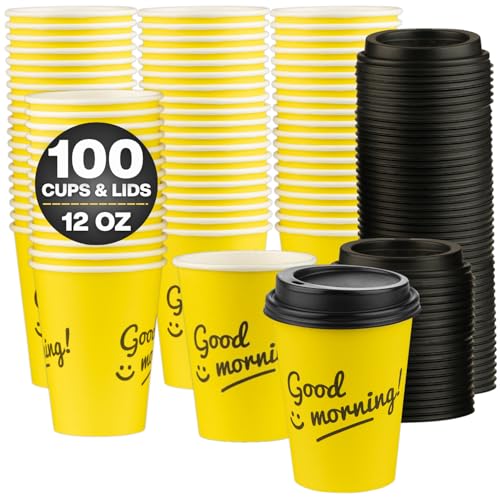 Disposable Coffee Cups with Lids (100 Count)
