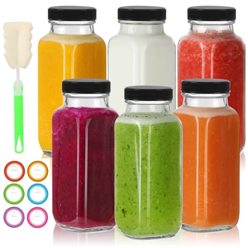 8 oz Glass Juice Bottles with Lids 6 Pack (6 Count)
