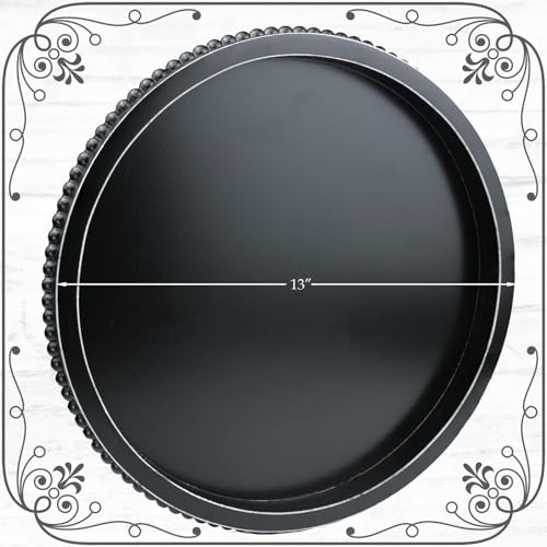 Round Black Wood Serving Tray with Beads