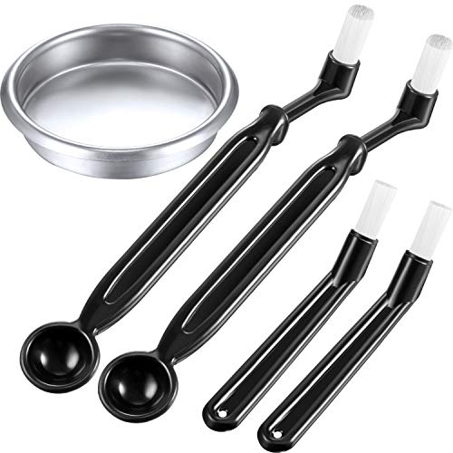 Coffee Machine Brush Cleaner 4 Pieces Coffee Machine Brush with Spoon and 1 Piece 58 mm Stainless Steel Back Flush Insert Metal Blind Filter