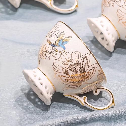 Blue Floral Porcelain Tea Set with 6 Cups and Saucers