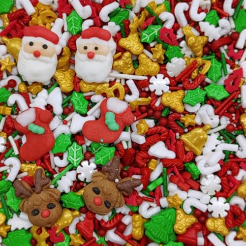 Christmas Sprinkles Santa Claus & Deer & Christmas stocking Cake Decorations Topper Edible Themed Sprinkles For Gingerbread House
