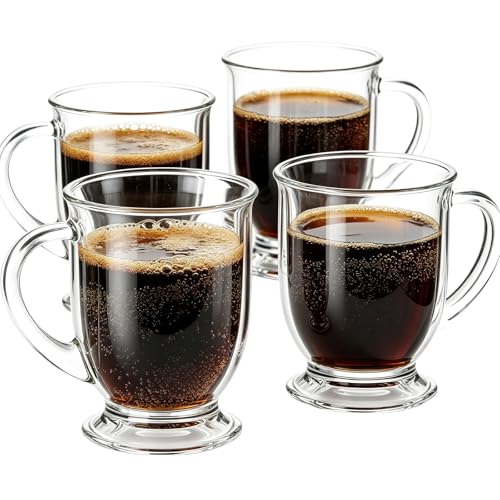 Set of 4 Clear Glass Coffee Mugs (4 Count)