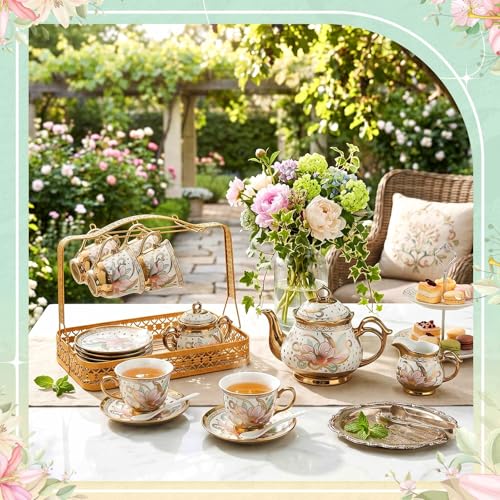 22 Pcs Vintage Porcelain Tea Sets for Adults (22 Count)