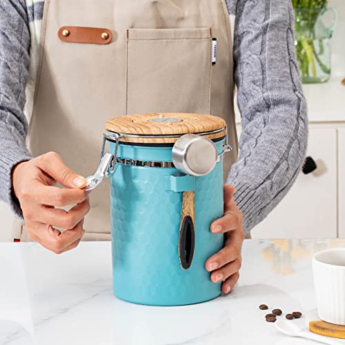 Coffee Canisters Airtight Coffee Bean Storage Container Kitchen Stainless Steel Food Storage Container with Scoop Date Tracker & CO2 Valve 61Fl Oz (60.8652 Fl Oz)
