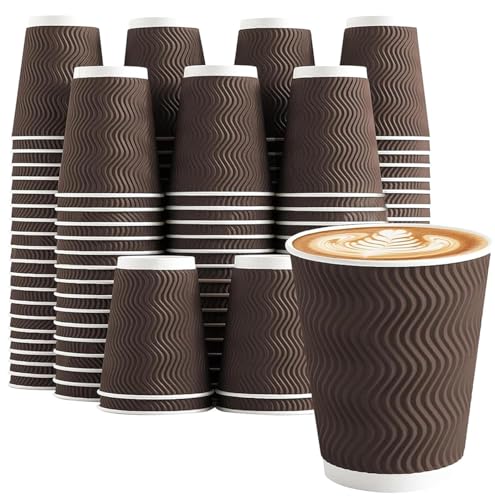 120 Pack 10 oz Insulated Disposable Paper Coffee Cups Brown (120 Count)