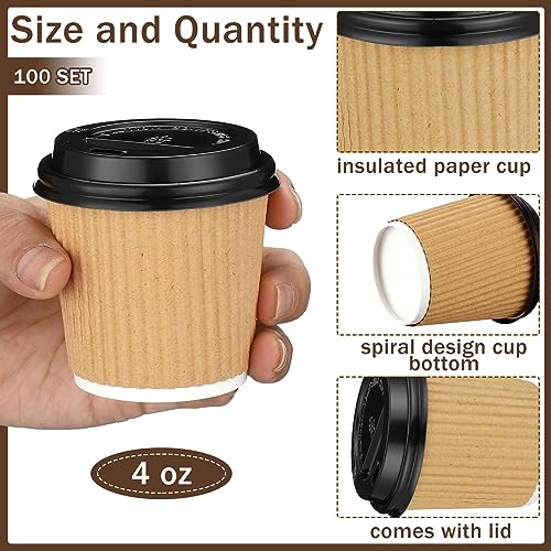 100 Set 4oz Disposable Espresso Coffee Cups with Lids