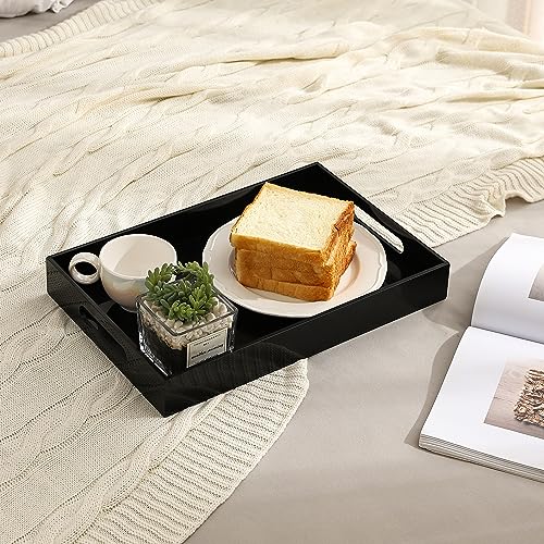 Glossy Black Sturdy Acrylic Serving Tray with Handles