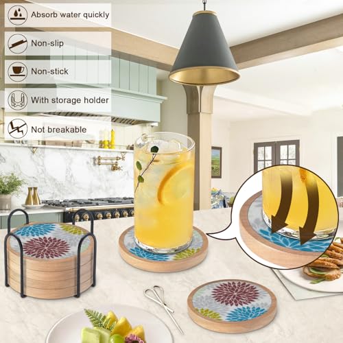 Wood Coasters Set of 6 with Holder