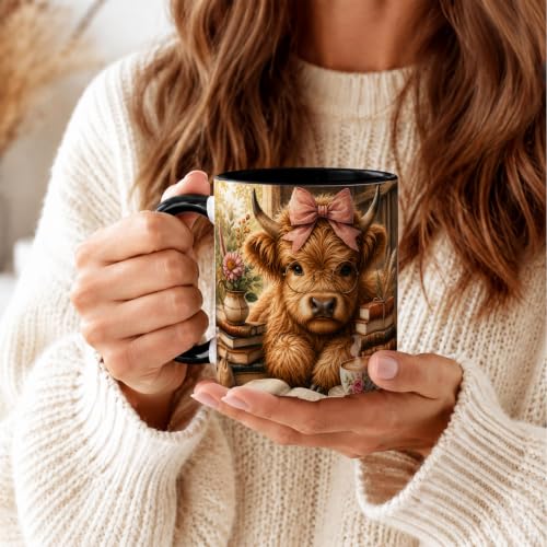Highland Cow Coffee Mug Gift for Book Lovers